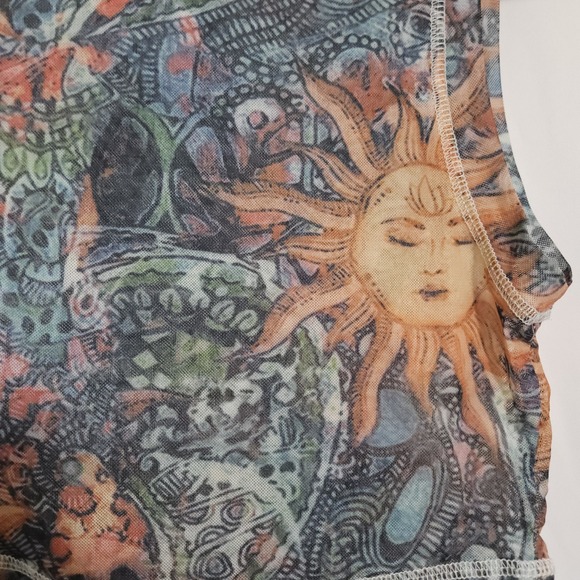 Sheer Celestial Sun Mesh Crop Top Grunge Fairycore Festival Tank Y2K Style - Picture 2 of 5